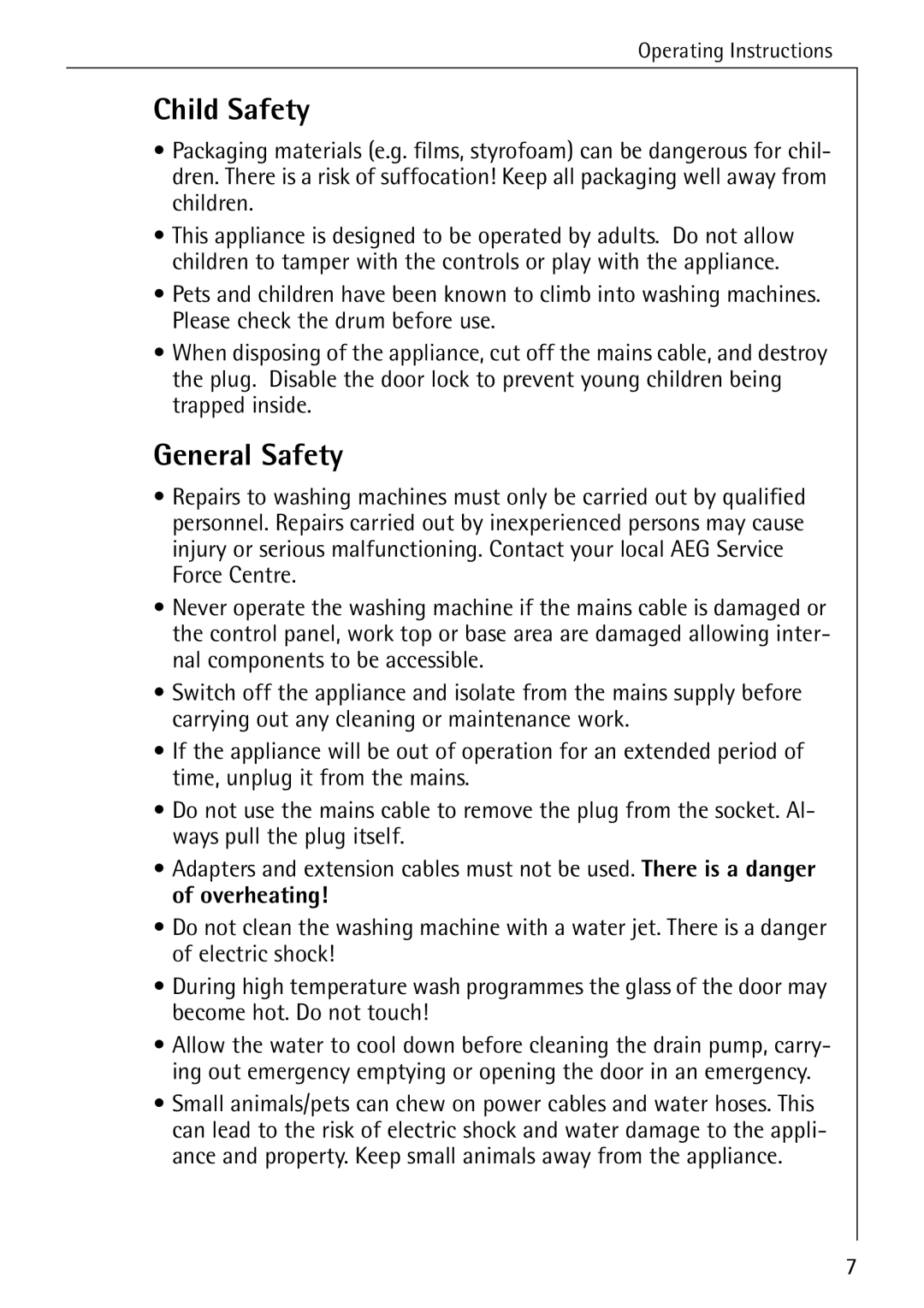 Electrolux 72640 manual Child Safety, General Safety 