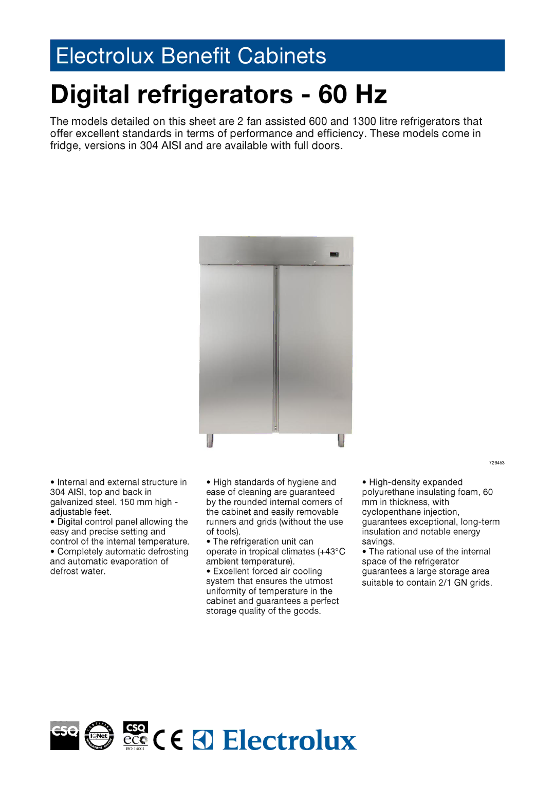 Electrolux 726461, 726453, RS06PX1F6, RS13PX2F6 manual Digital refrigerators 60 Hz 