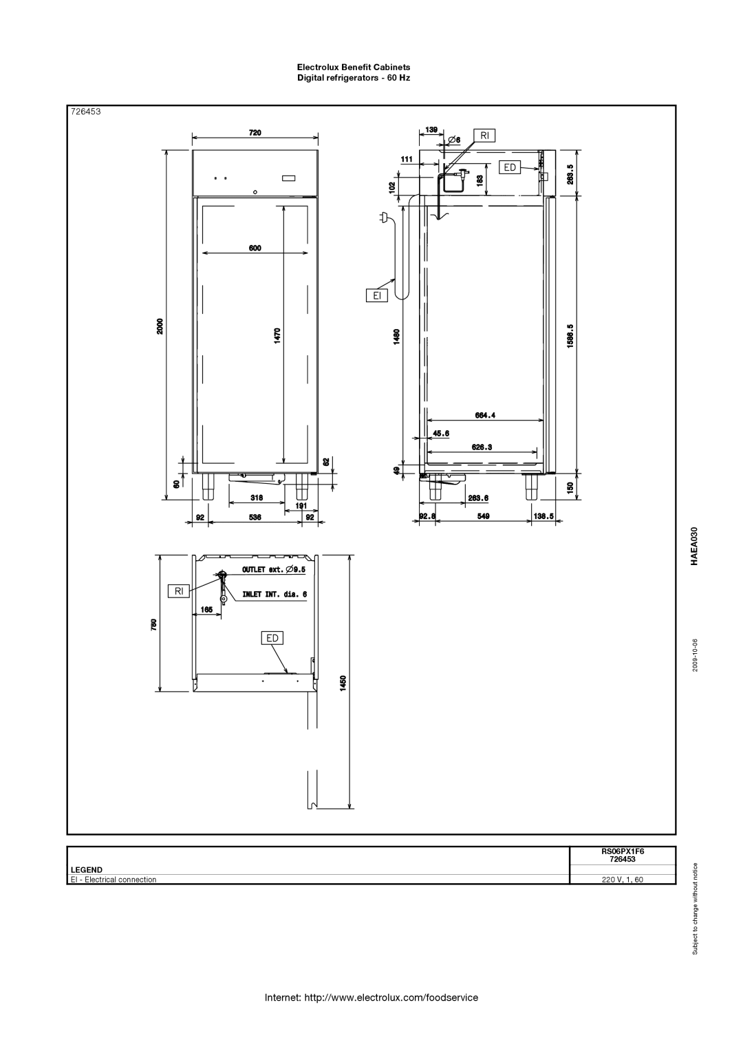 Electrolux RS13PX2F6, 726461, RS06PX1F6 manual 726453 