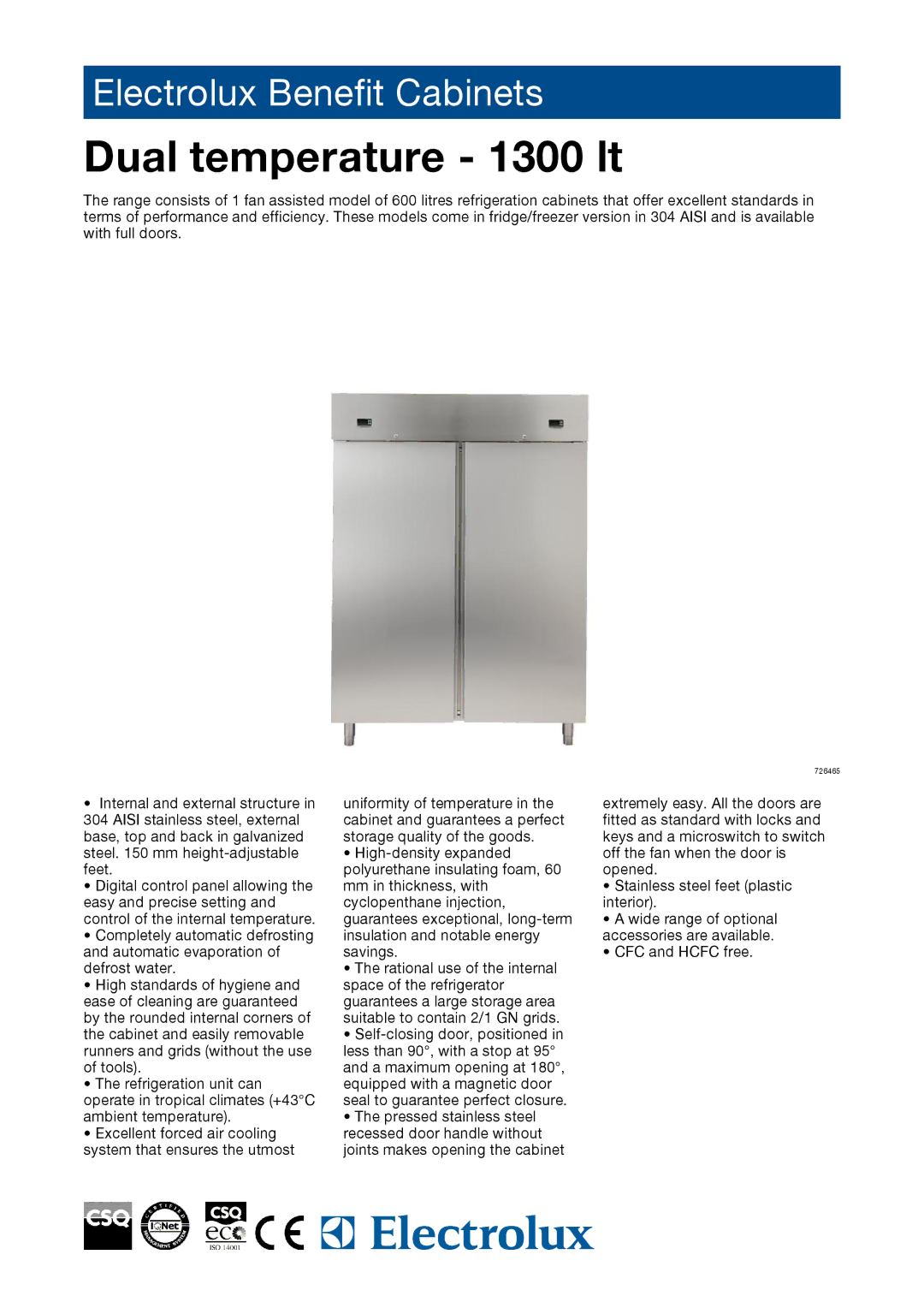 Electrolux RS13DFX2F, 726465 manual Dual temperature 1300 lt 