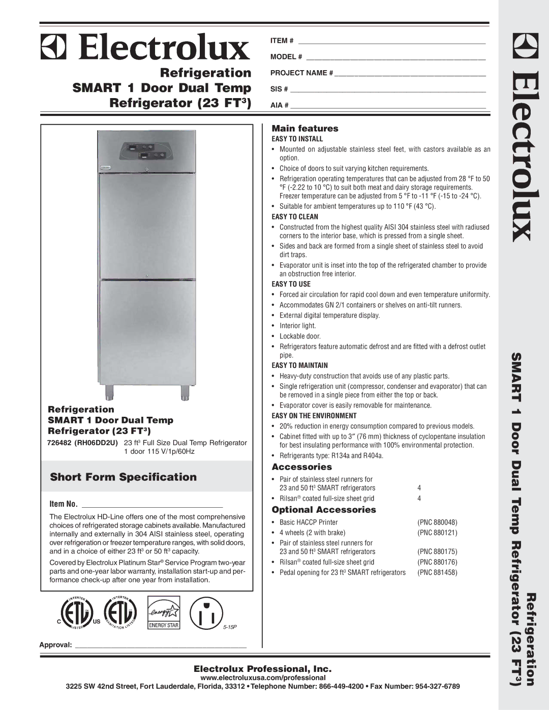 Electrolux RH06DD2U, 726482 warranty Short Form Specification 