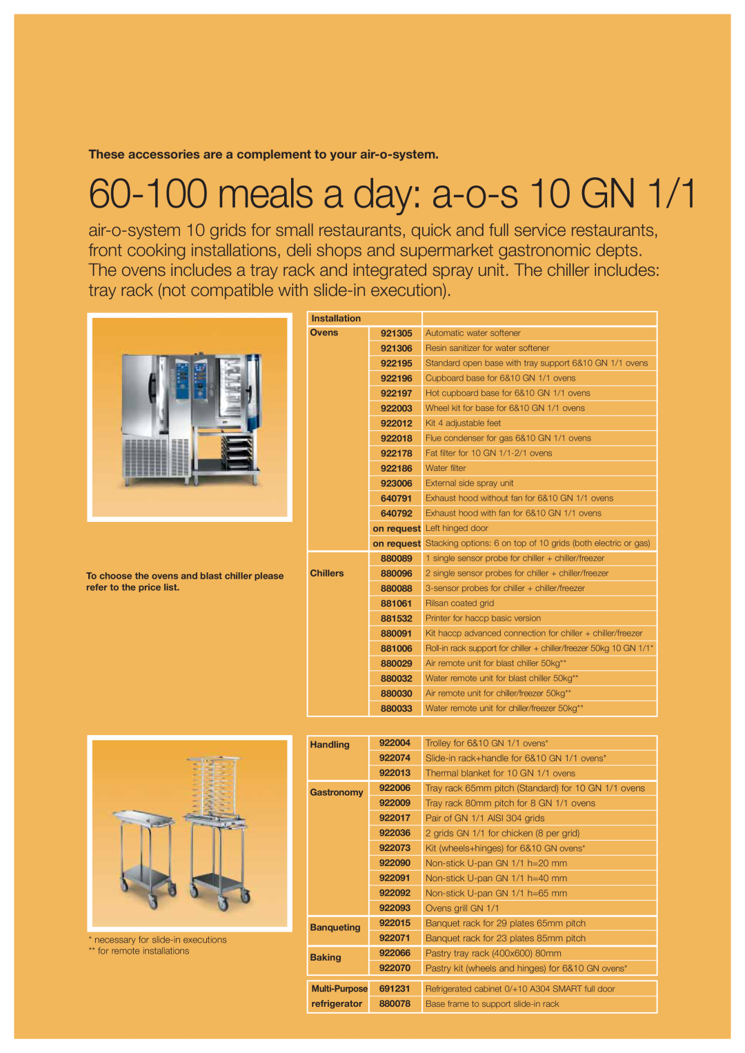Electrolux 922010, 726496, 691231 manual meals a day a-o-s 10 GN 1/1, These accessories are a complement to your air-o-system 