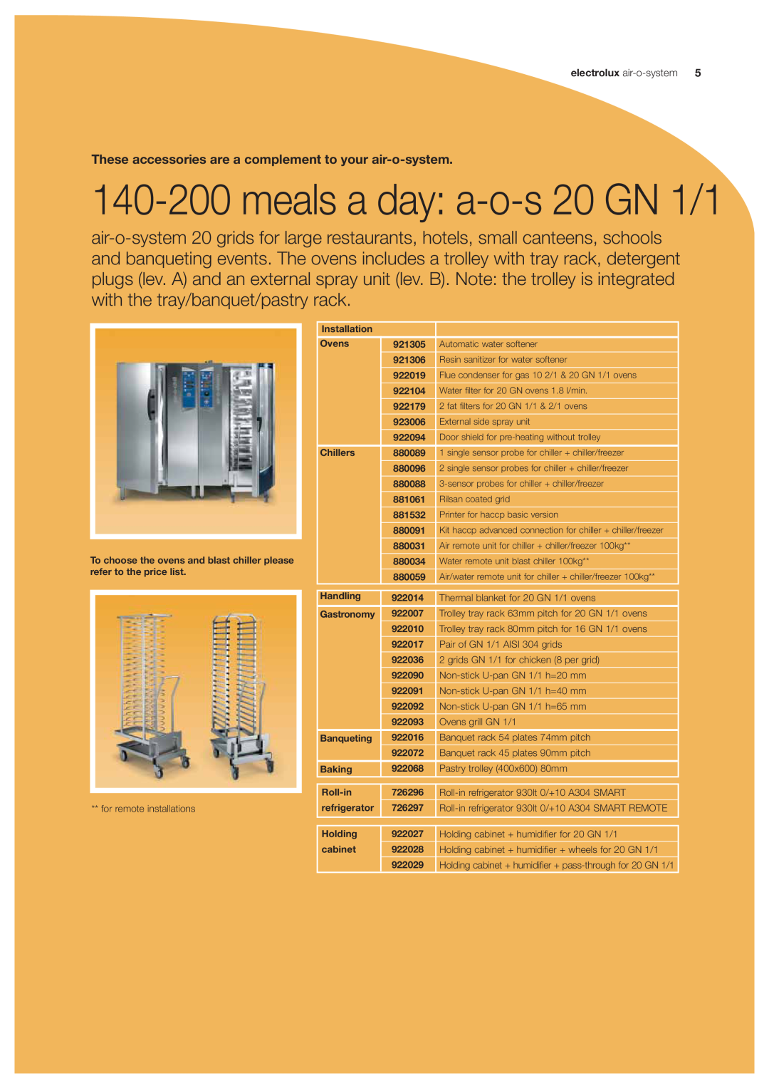 Electrolux 922046, 726496, 691231 manual meals a day a-o-s 20 GN 1/1, These accessories are a complement to your air-o-system 