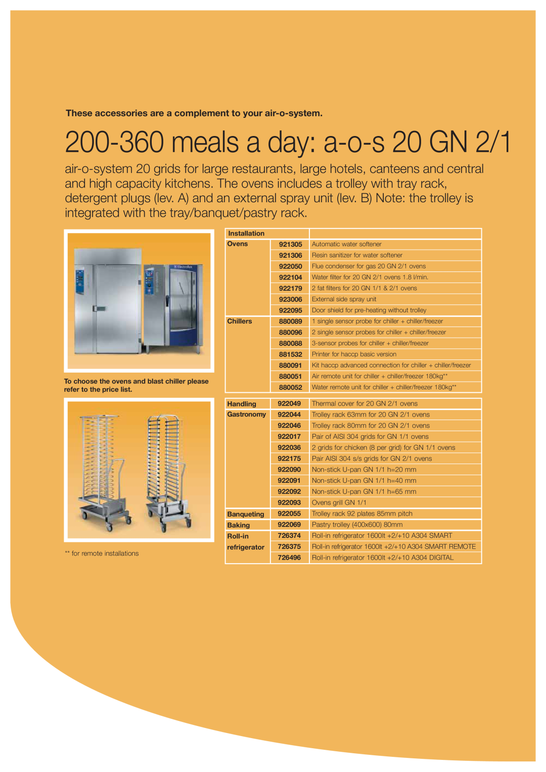 Electrolux 922028, 726496, 691231 manual meals a day a-o-s 20 GN 2/1, These accessories are a complement to your air-o-system 