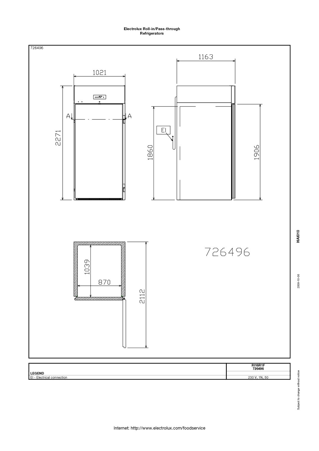 Electrolux RI27R2F, 726497, 726869, 726498, 732054, RI16R2FGT, RI16R2FT, RI16R1G, RI16R1F manual 726496 