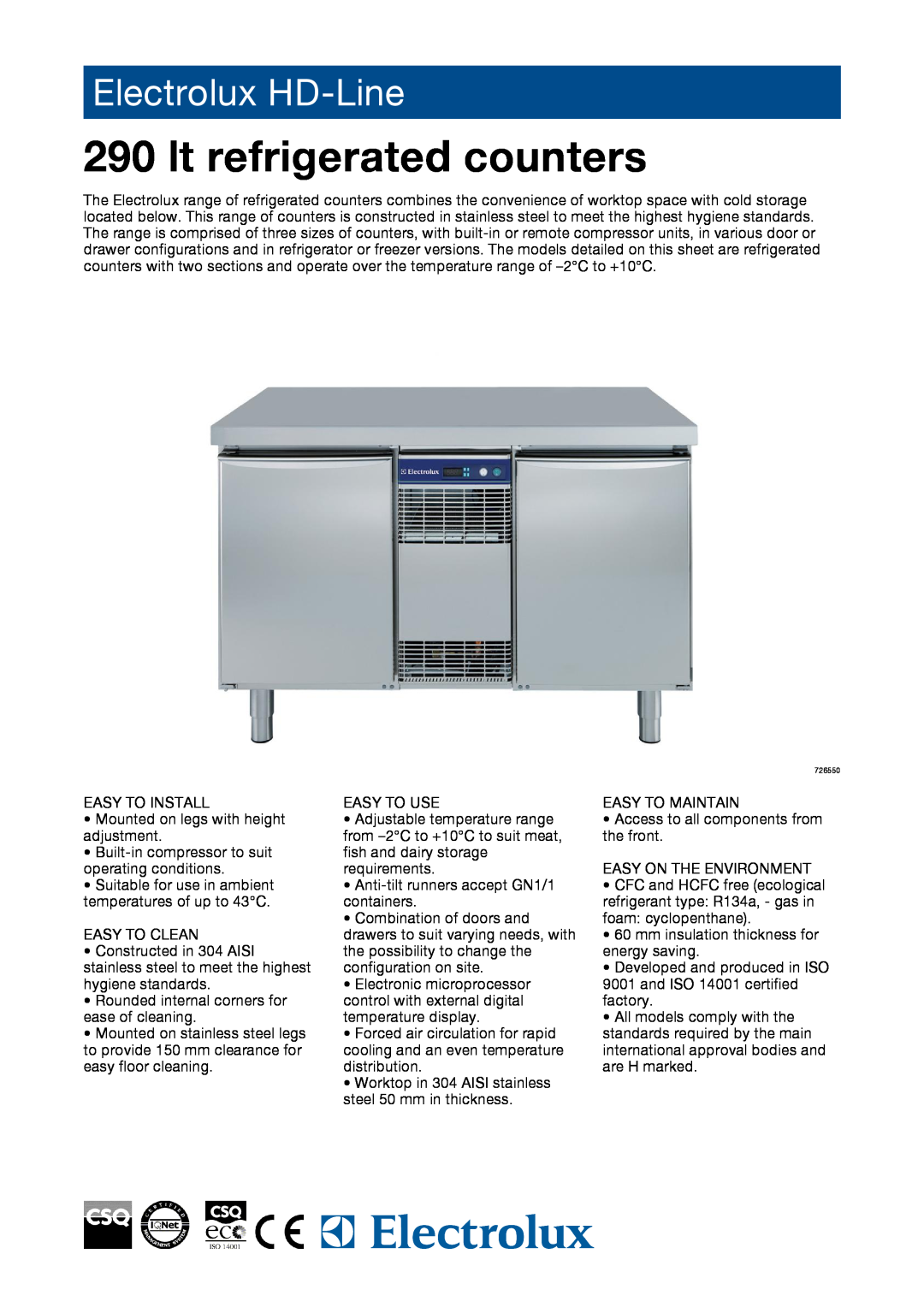 Electrolux 727074, 726551, 726552, 726550, 727075, RCDR2M12, RCDR2M04 manual lt refrigerated counters, Electrolux HD-Line 