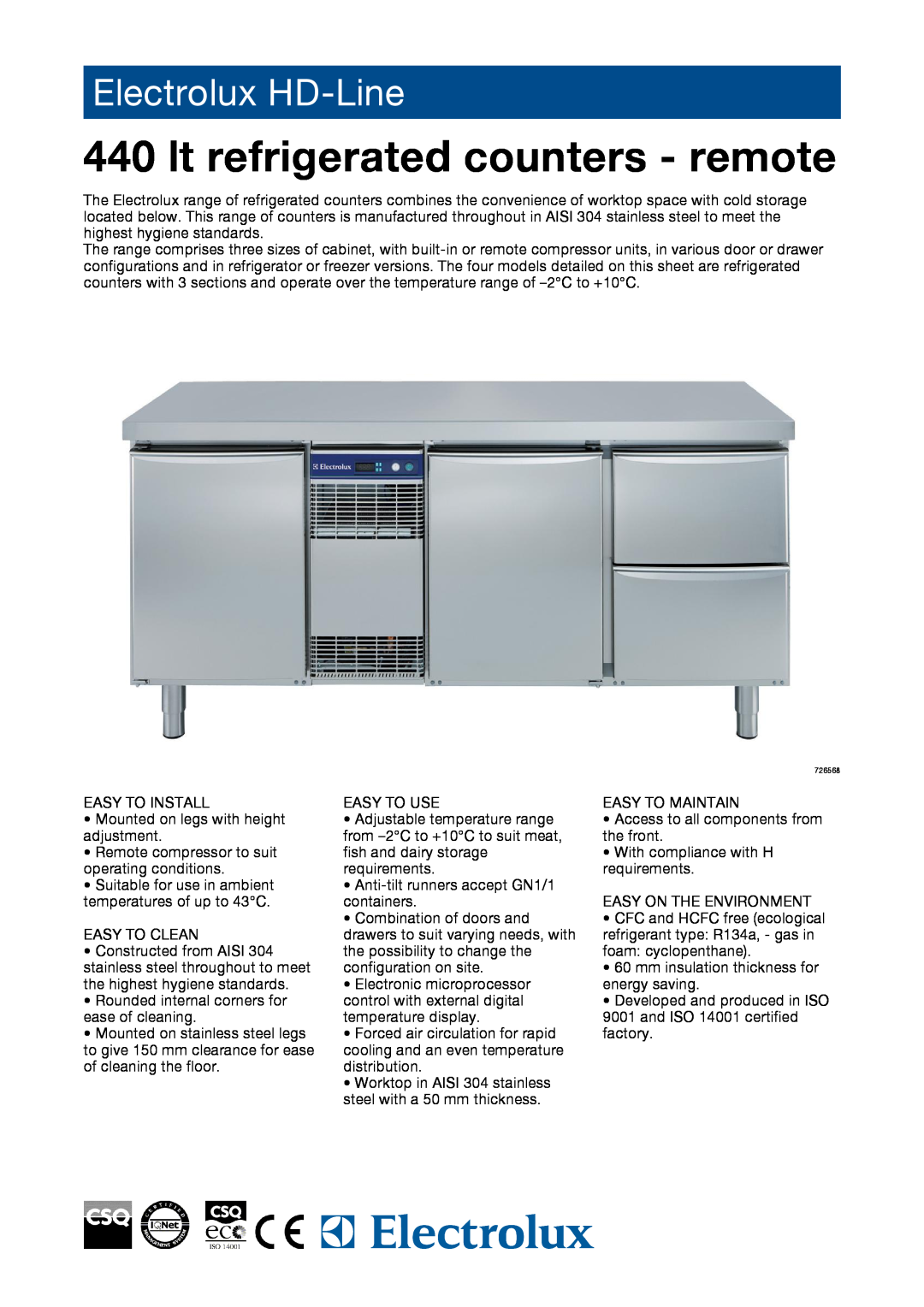 Electrolux 726568, 726570, 726567, 726569, RCDR3M22R, RCDR3M30R manual lt refrigerated counters - remote, Electrolux HD-Line 