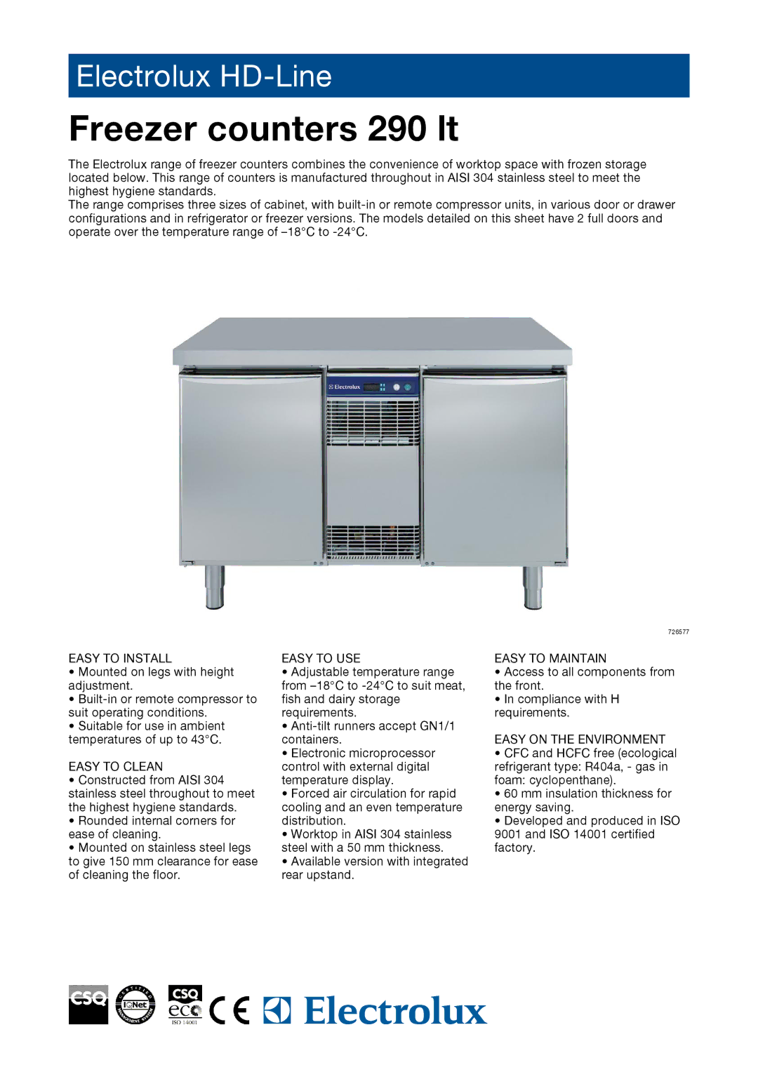 Electrolux 726578, 726579, 726577, RCDF2M20R, RCDF2M20U manual Freezer counters 290 lt 