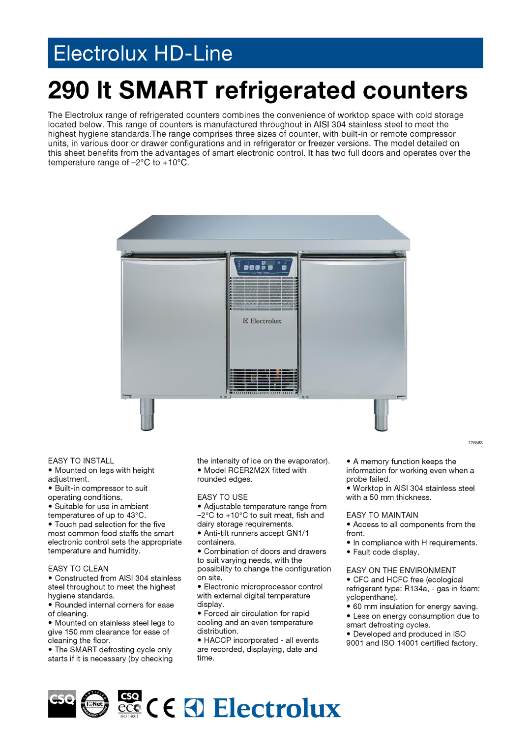 Electrolux RCER2M2, 726583 manual Lt Smart refrigerated counters 