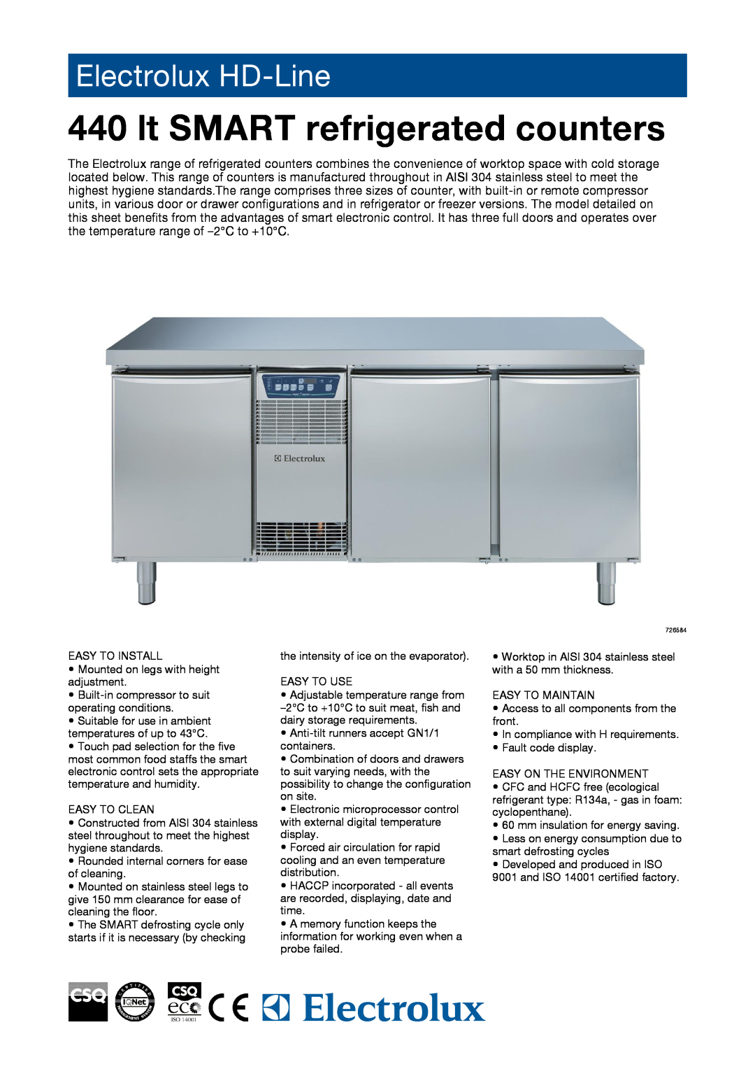 Electrolux RCER3M3, 726584 manual lt SMART refrigerated counters, Electrolux HD-Line 