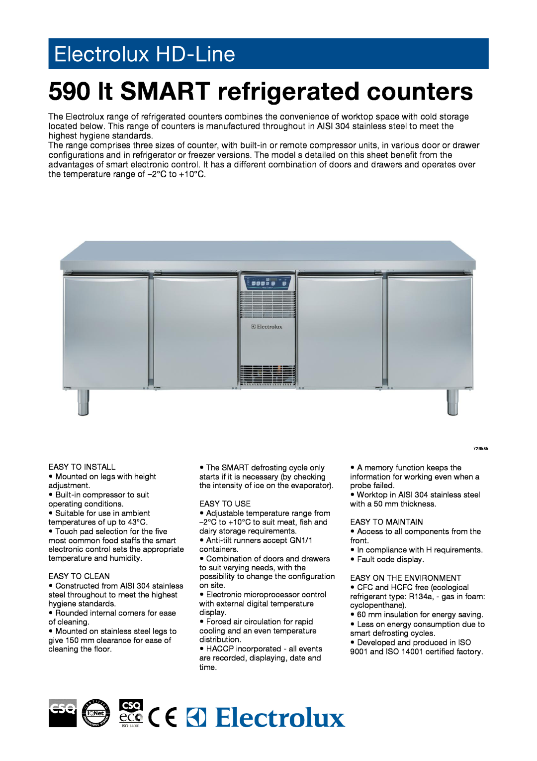 Electrolux RCER4M4, 726585 manual lt SMART refrigerated counters, Electrolux HD-Line 