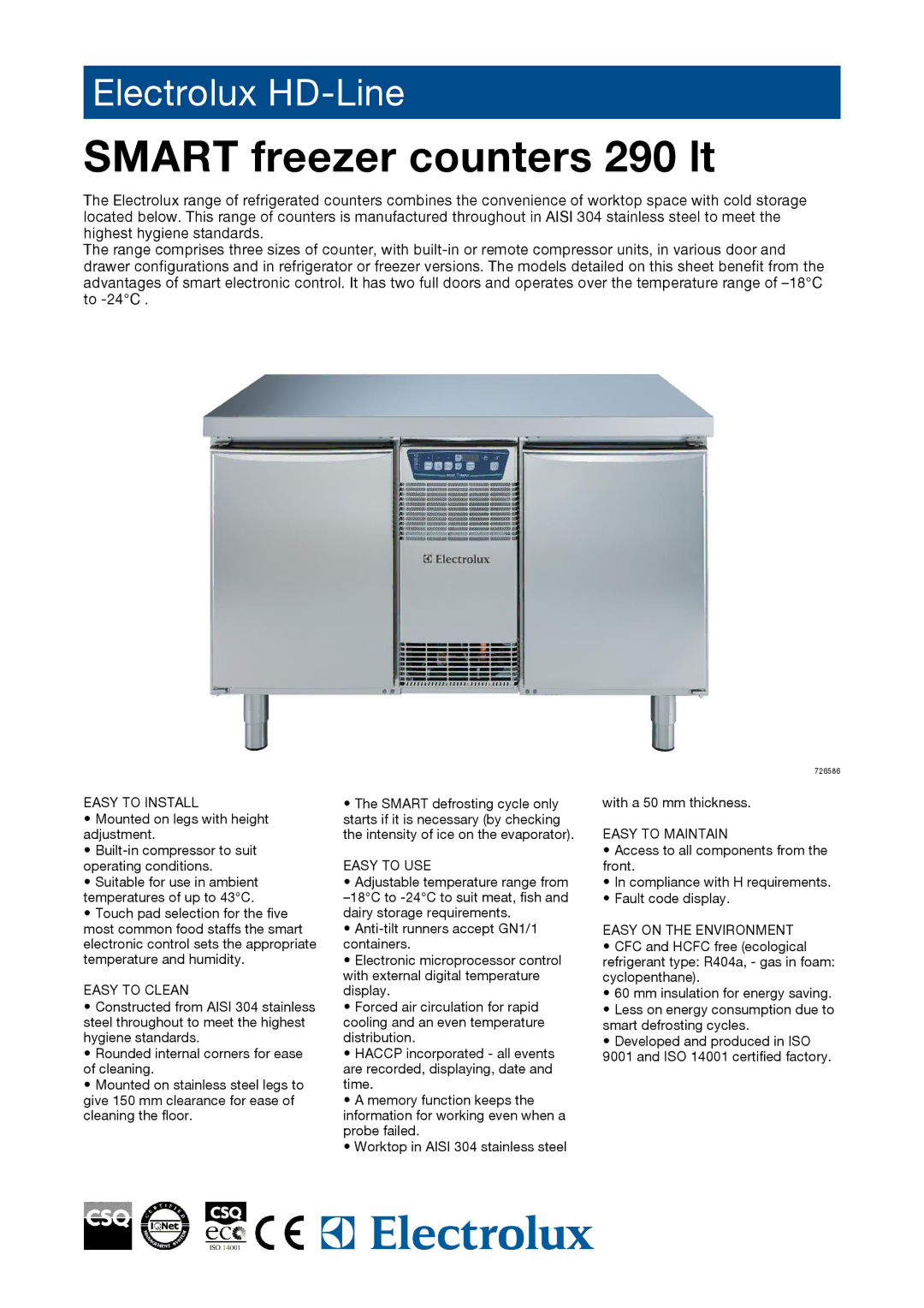 Electrolux RCEF2M2, 726586 manual Smart freezer counters 290 lt 