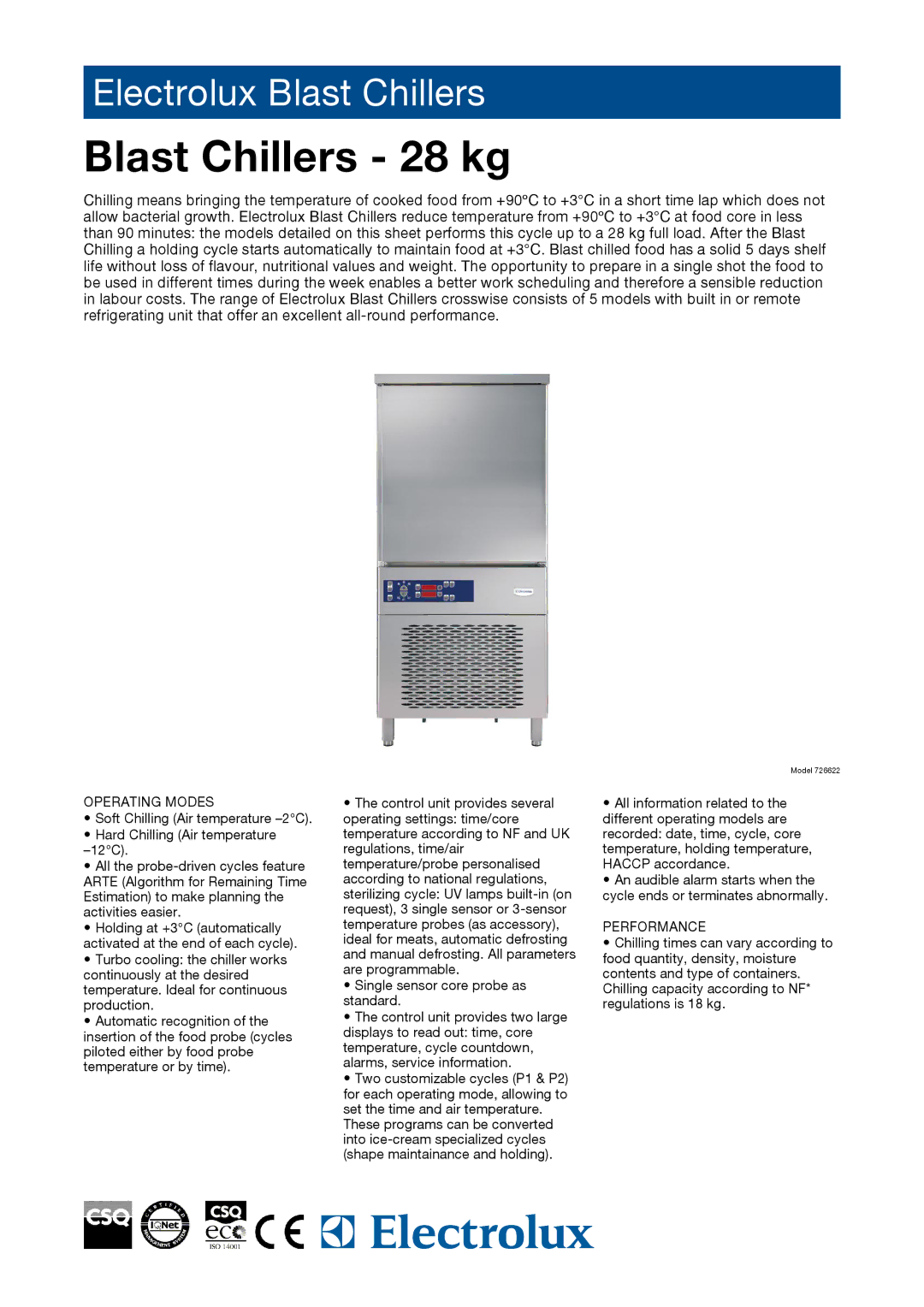 Electrolux 726623, 726622, RBC101R manual Operating Modes, Performance 