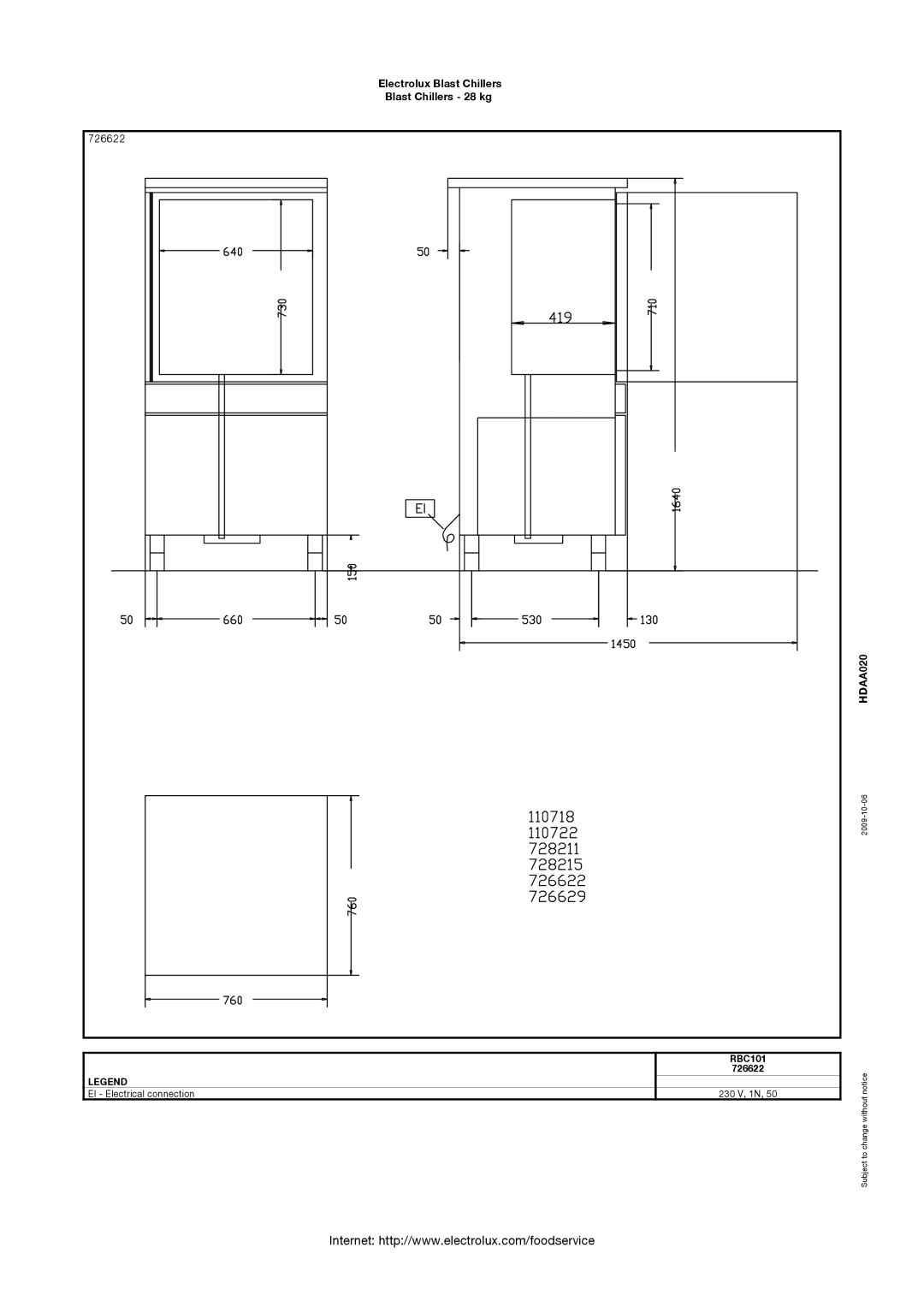 Electrolux RBC101R, 726623 manual 726622 