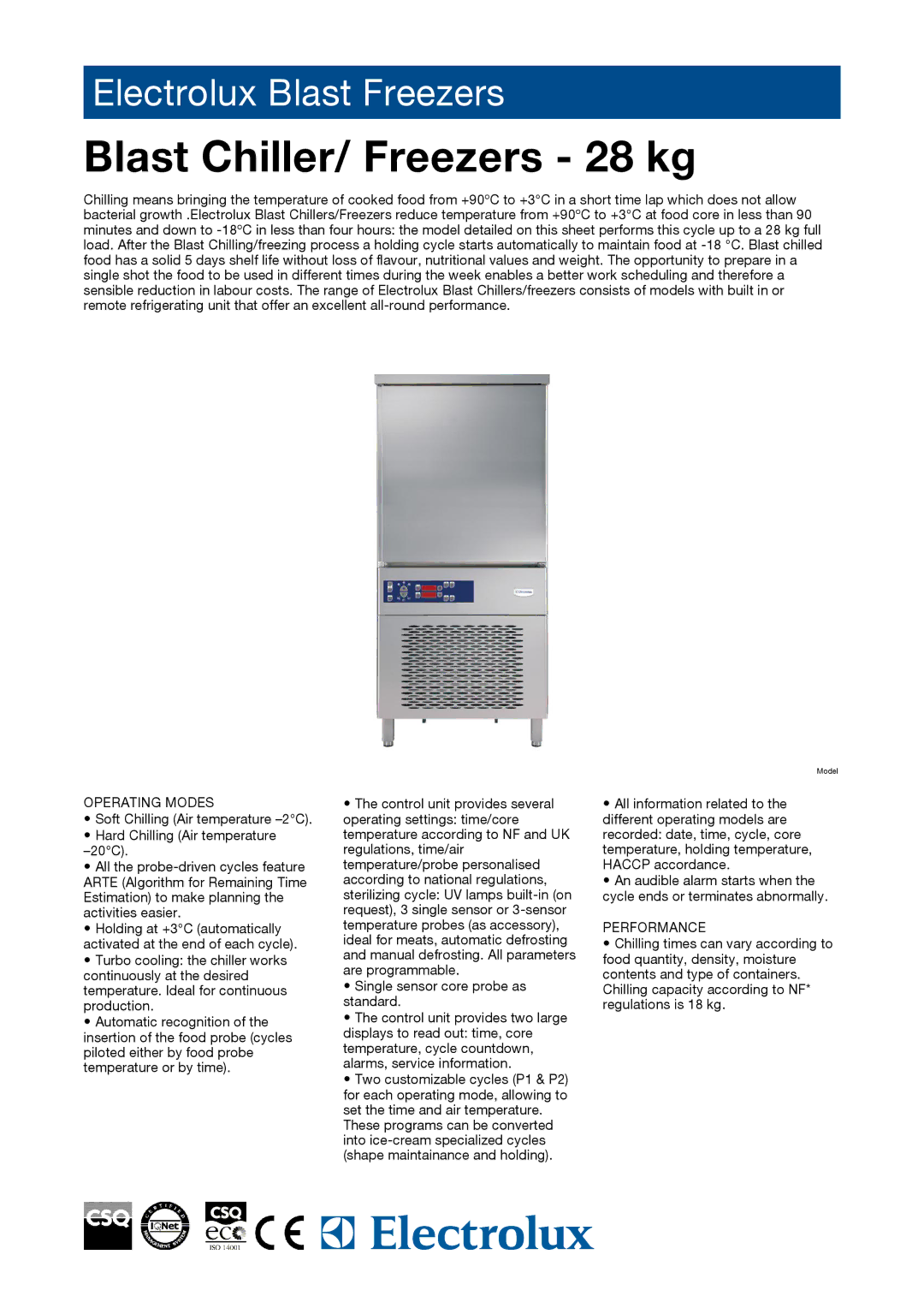 Electrolux 727132, 726629, RBF1016 manual Operating Modes, Performance 