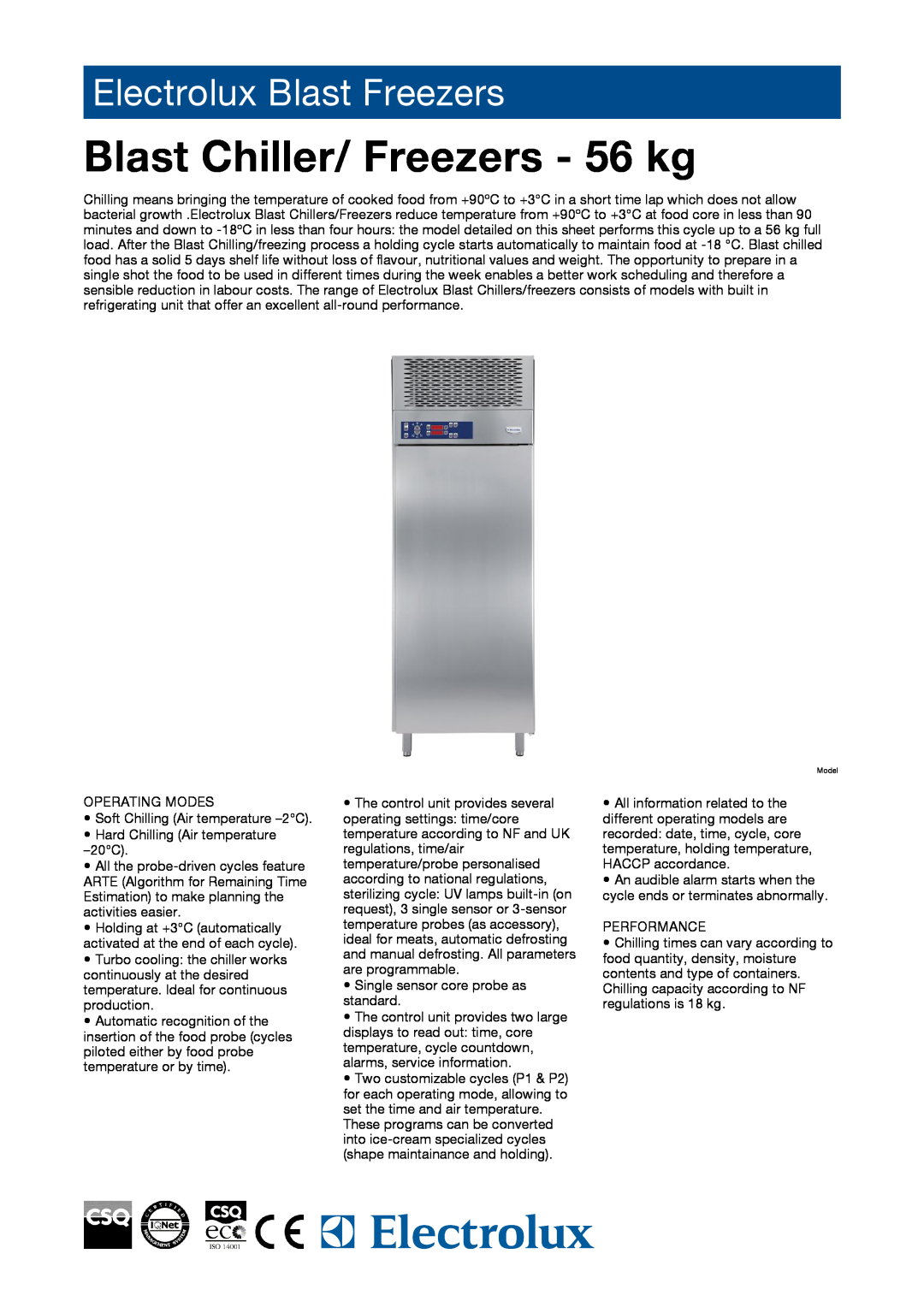 Electrolux 727133, 726630, RBF2016 manual Blast Chiller/ Freezers - 56 kg, Electrolux Blast Freezers 