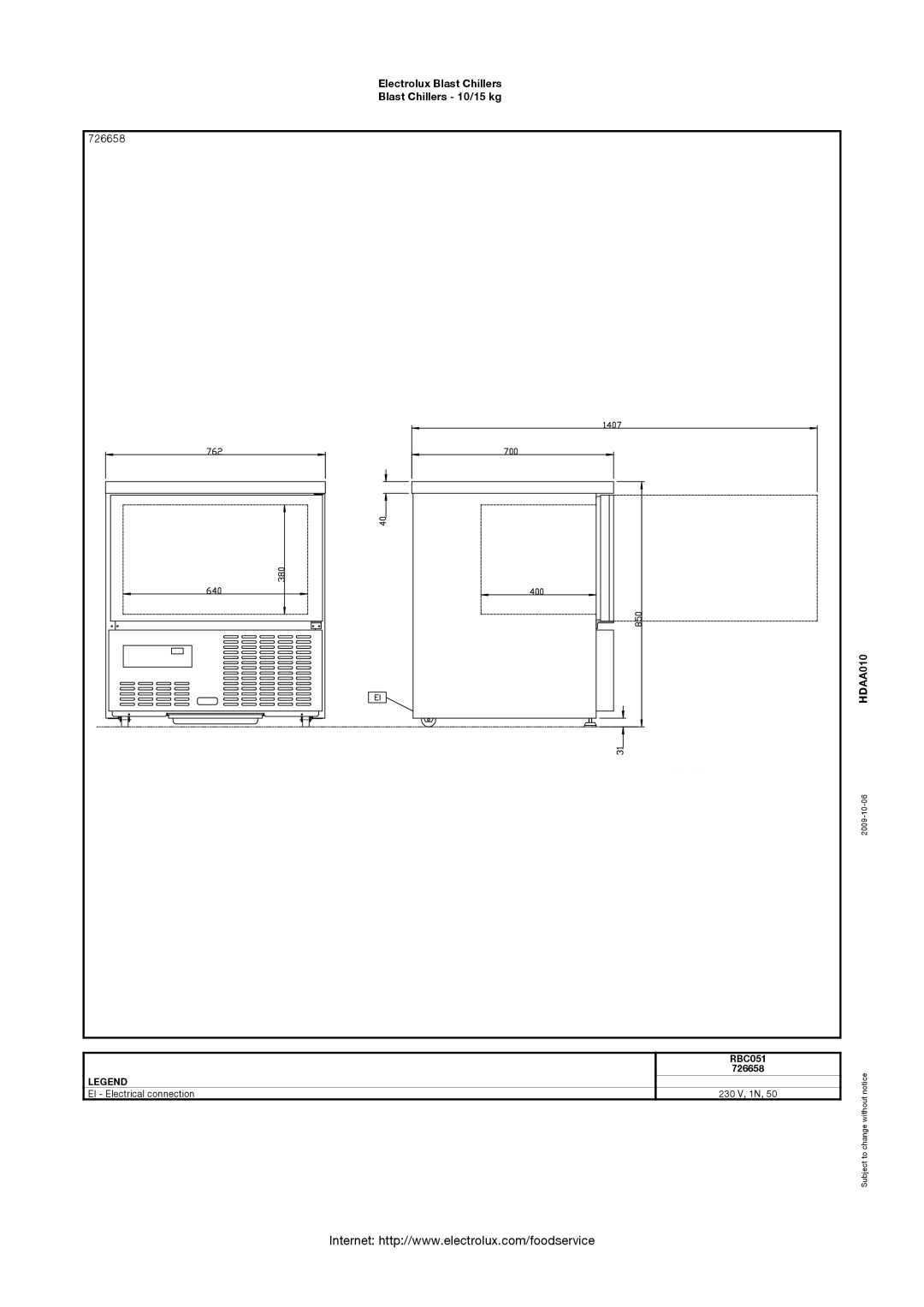 Electrolux RBC051, 726620, 726621, RBC061R manual 726658 