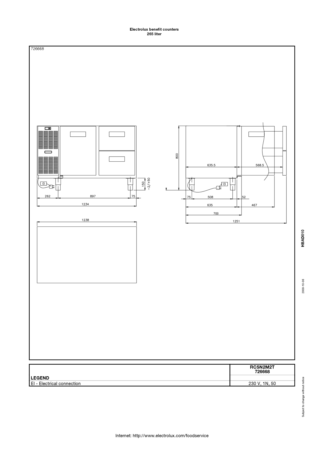 Electrolux 726139, 726668, 727006, 726182, 726140, RCSN2M2U, RCSN2M2T, RCSN2M24, RCSN2M12 manual EI Electrical connection 