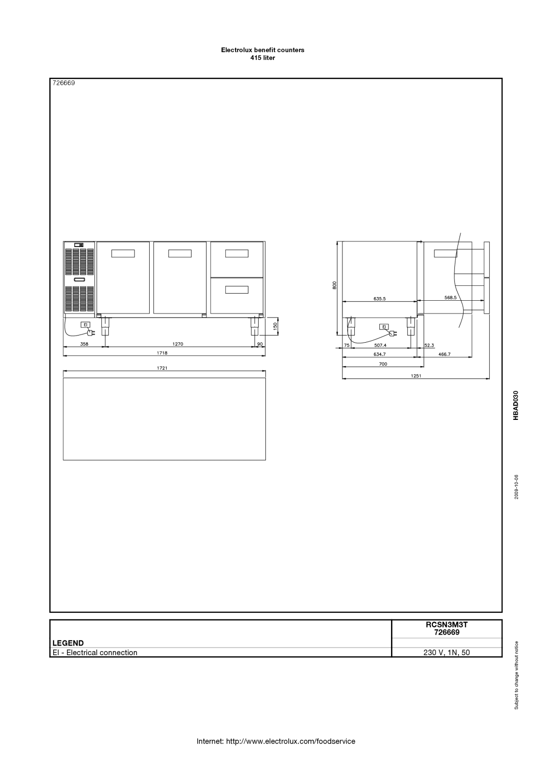 Electrolux 726188, 726669, 727007, 727180, 726145, 726141, 726146, RCSN3M34, RCSN3M3T, RCSN3M22, RCSN3M3U EI Electrical connection 