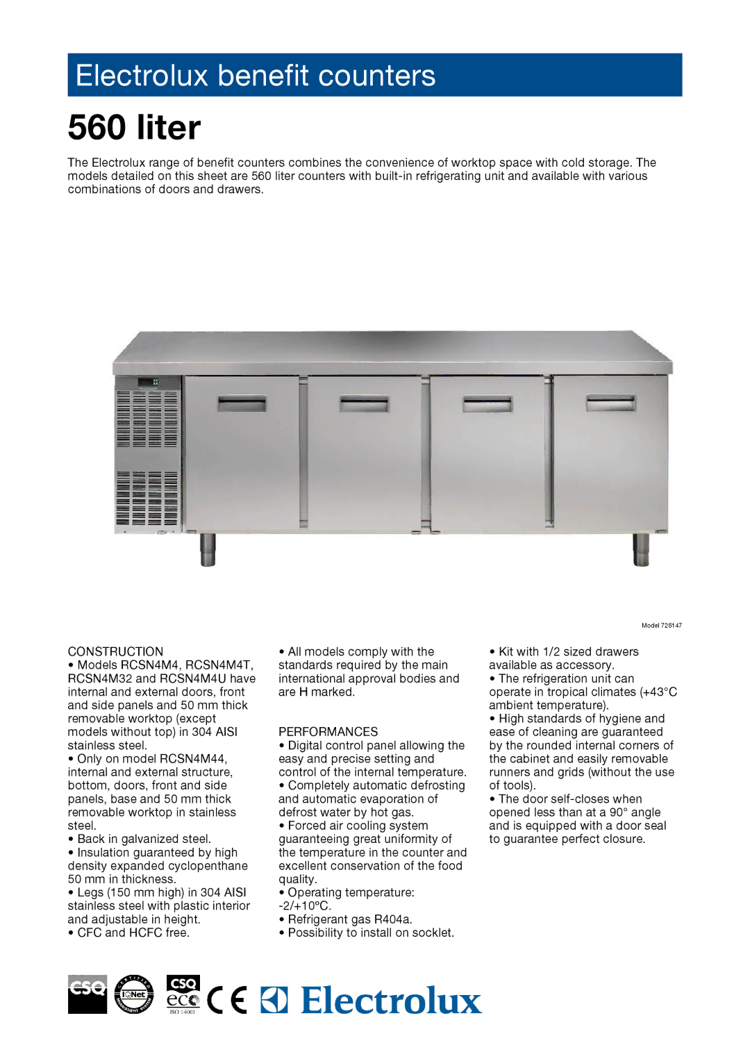 Electrolux 727008, 726670, 726197, 726170, 726148, 726147, RCSN4M44, RCSN4M4U, RCSN4M32 manual Liter, Construction, Performances 