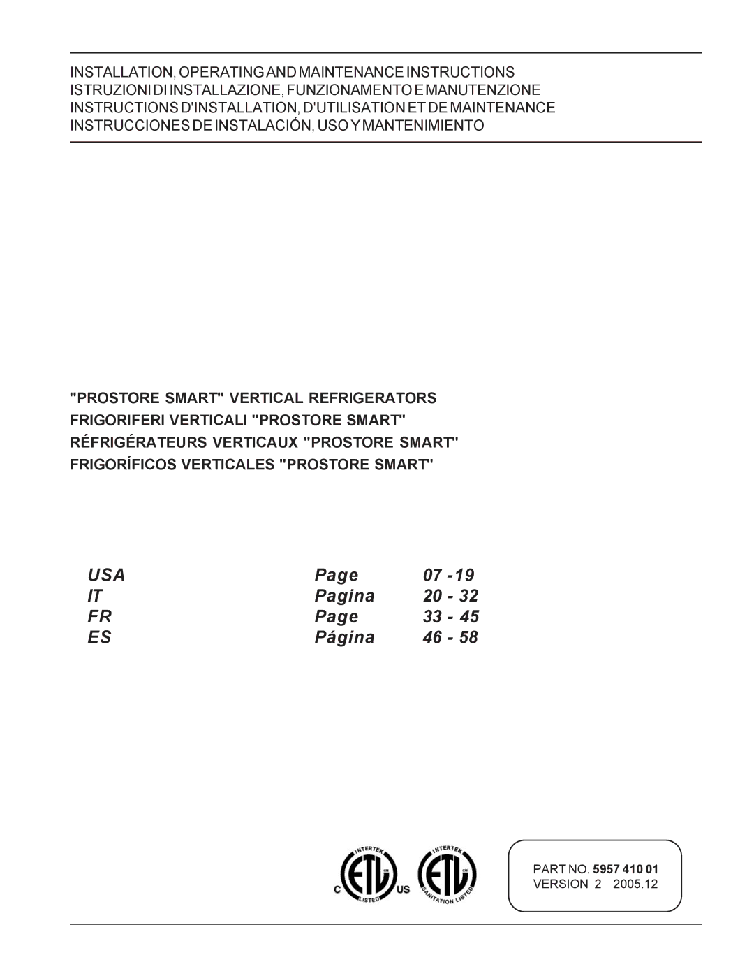 Electrolux 5957 410 01, 726673, PR43RE1FEU manual Usa 