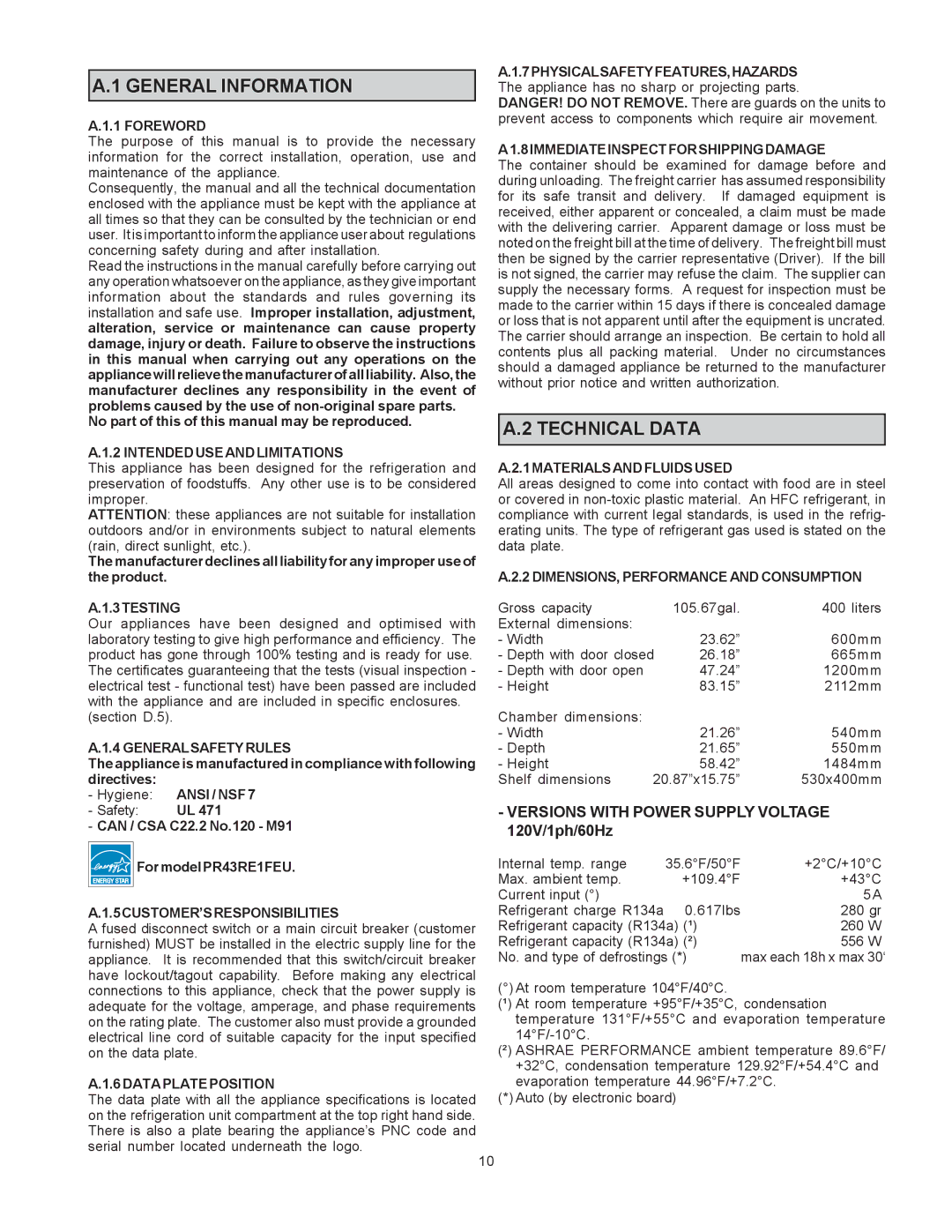 Electrolux 5957 410 01 Foreword, Intendeduseandlimitations, 3TESTING, Generalsafetyrules, Ansi / NSF, Data Plate Position 