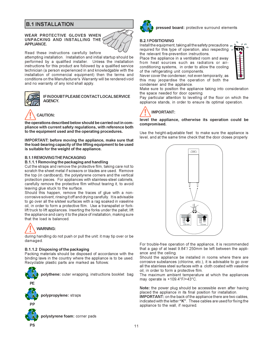 Electrolux PR43RE1FEU, 726673, 5957 410 01 Ifindoubtpleasecontactlocalservice Agency, 1REMOVINGTHEPACKAGING, 1POSITIONING 