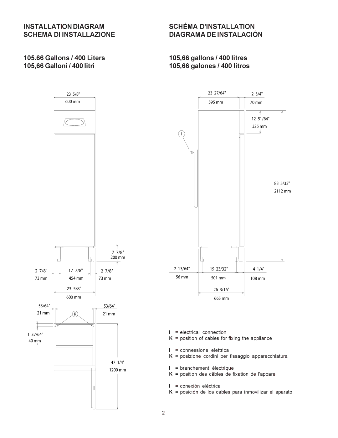 Electrolux PR43RE1FEU, 726673 Installation Diagram Schema DI Installazione, Schéma Dinstallation Diagrama DE Instalación 