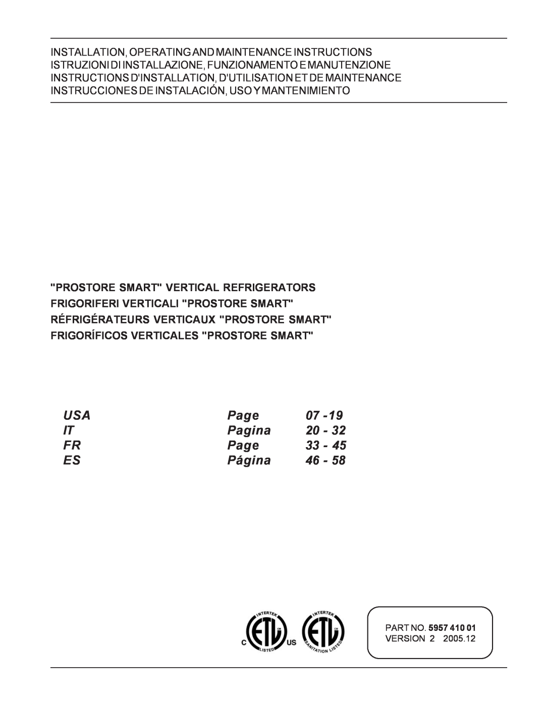 Electrolux 726673, PR43RE1FEU manual Page, Pagina, Página, PART NO. 5957 410 01 VERSION 2 