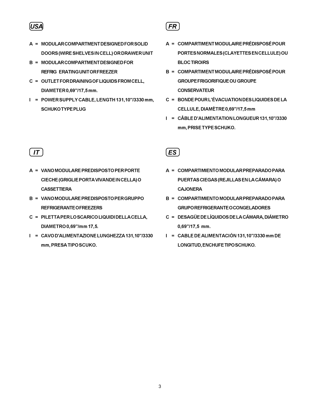 Electrolux 726686, 726682 Diametro 0,69/mm 17,5 69/17,5 mm, CAVODALIMENTAZIONELUNGHEZZA131,10/3330, Mm, Presa Tipo Scuko 