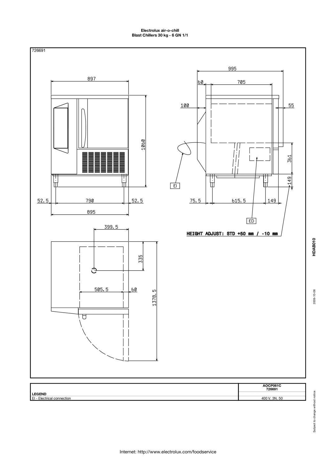 Electrolux 726692, 6 GN 1/1, AOCP061CT manual 726691, HDAB010 