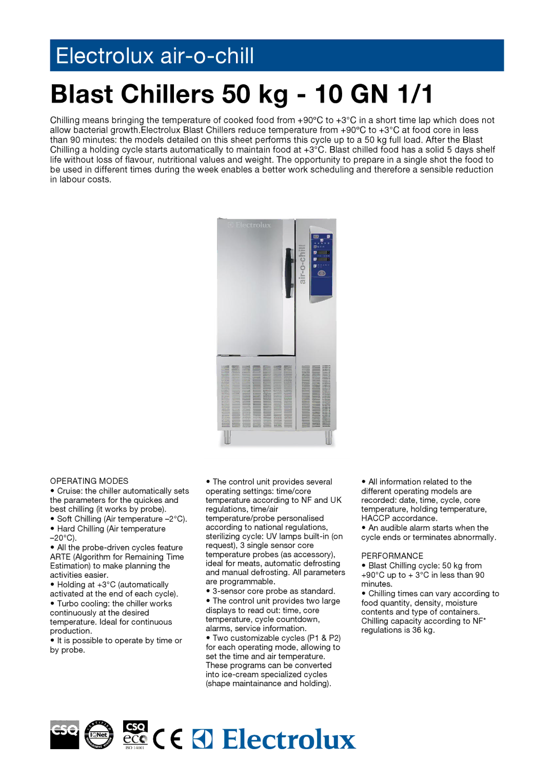 Electrolux 726693, 726694, AOCP101CR, HDAB020 manual Operating Modes, Performance 