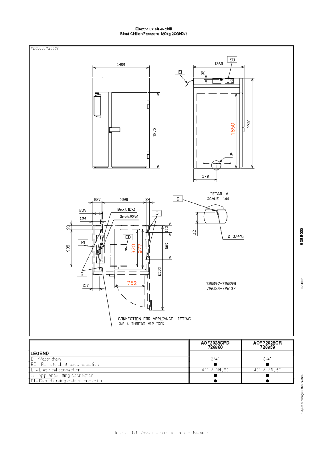 Electrolux 726861, AOF2028CRT manual AOF2028CRD AOFP2028CR, 726860 726859 