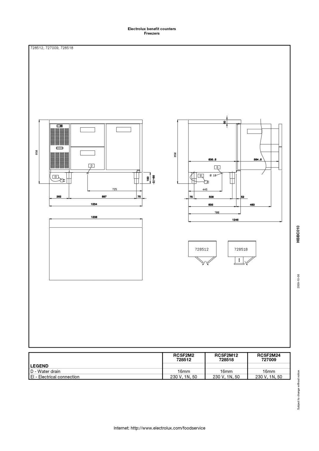 Electrolux 727010, 728519, 728517, RCSF3M22, RCSF3M34 manual RCSF2M2 RCSF2M12 RCSF2M24, 728512 728518 727009 