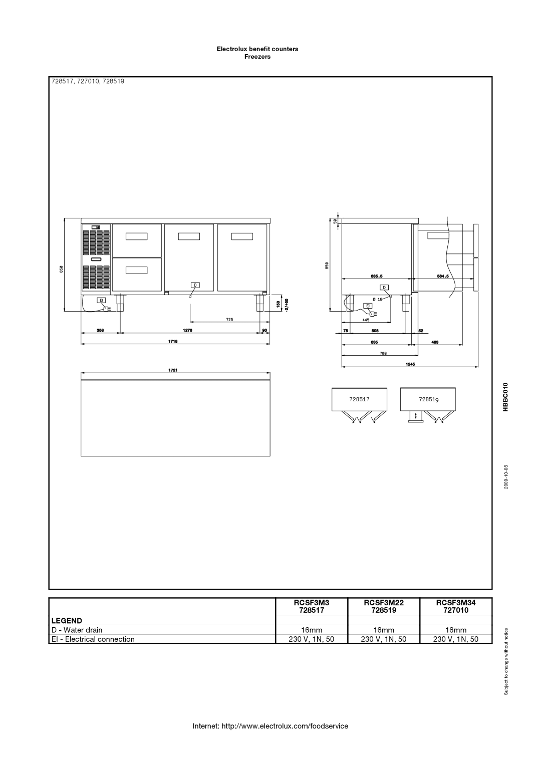 Electrolux 728517, 727009, 727010, 728519, 728512, 728518, RCSF2M24, RCSF2M12 manual RCSF3M3 RCSF3M22 RCSF3M34 