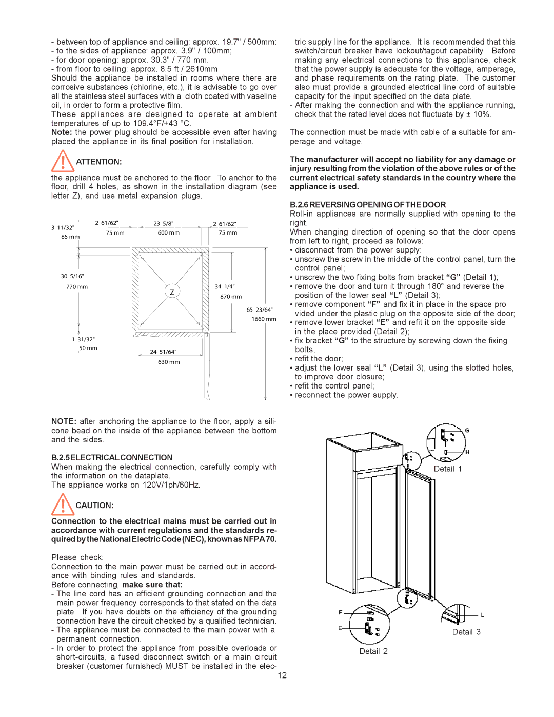 Electrolux 727027, 727028, RI17RE1FU, RI93RE1FEU manual 6REVERSINGOPENINGOFTHEDOOR, 5ELECTRICALCONNECTION 