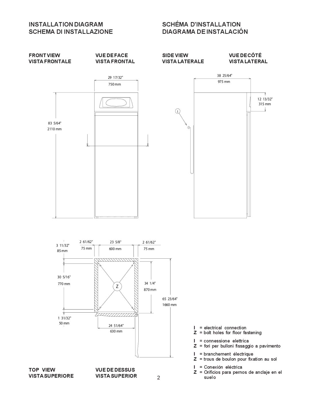 Electrolux RI17RE1FU, 727027, 727028, RI93RE1FEU manual TOP View VUE DE Dessus Vistasuperiore Vista Superior 