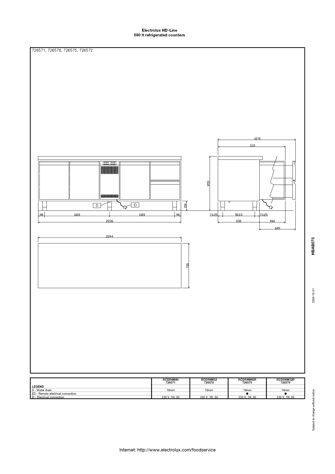 Electrolux 726572, 727085, 727083, 727082, 726199, 726201, 726200 726571, 726576, 726575, RCDR4M40 RCDR4M32 RCDR4M40R RCDR4M32R 