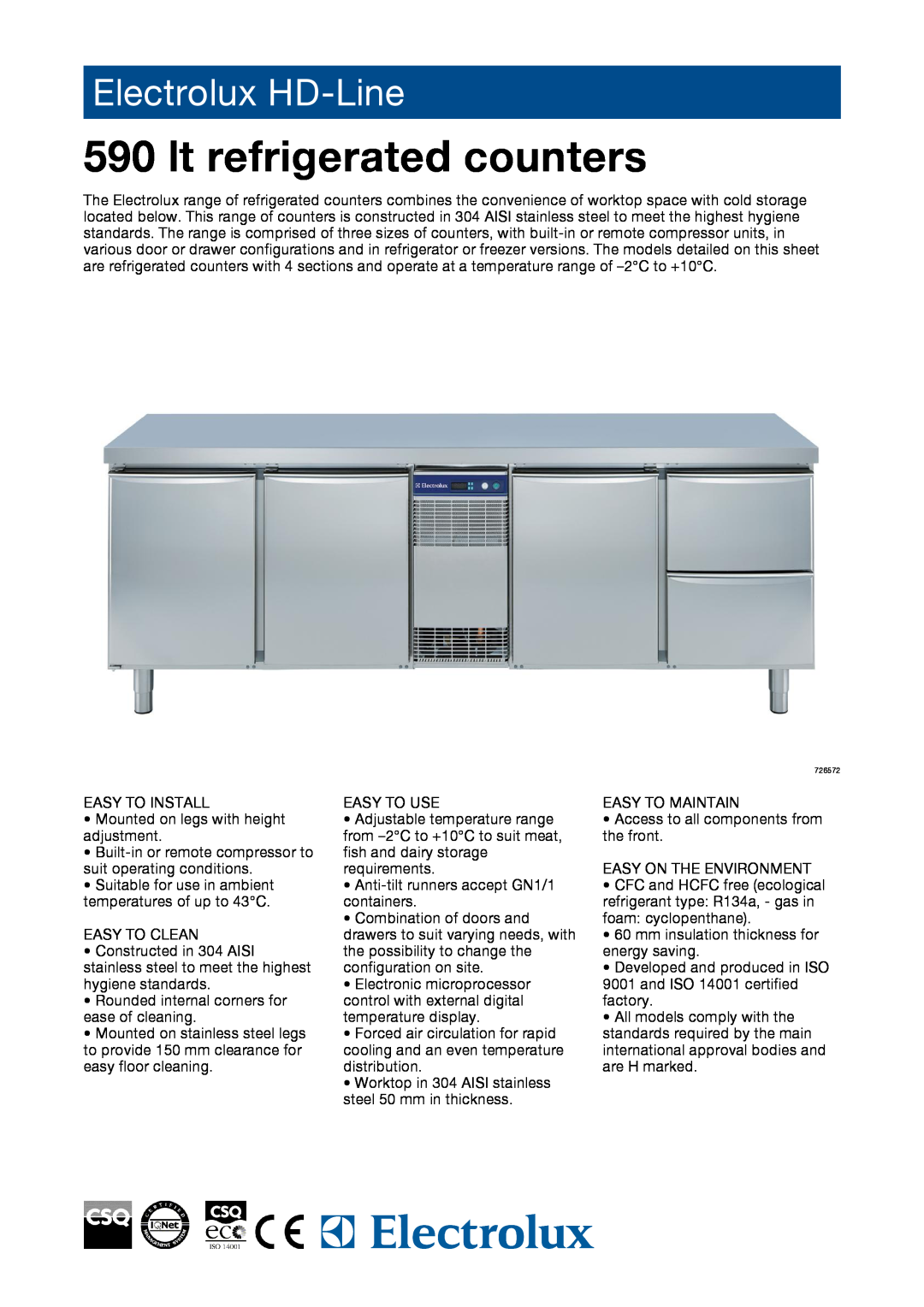 Electrolux 727083, 727085, 726571, 726572, 726575, 726576, 727082, 726199 manual lt refrigerated counters, Electrolux HD-Line 