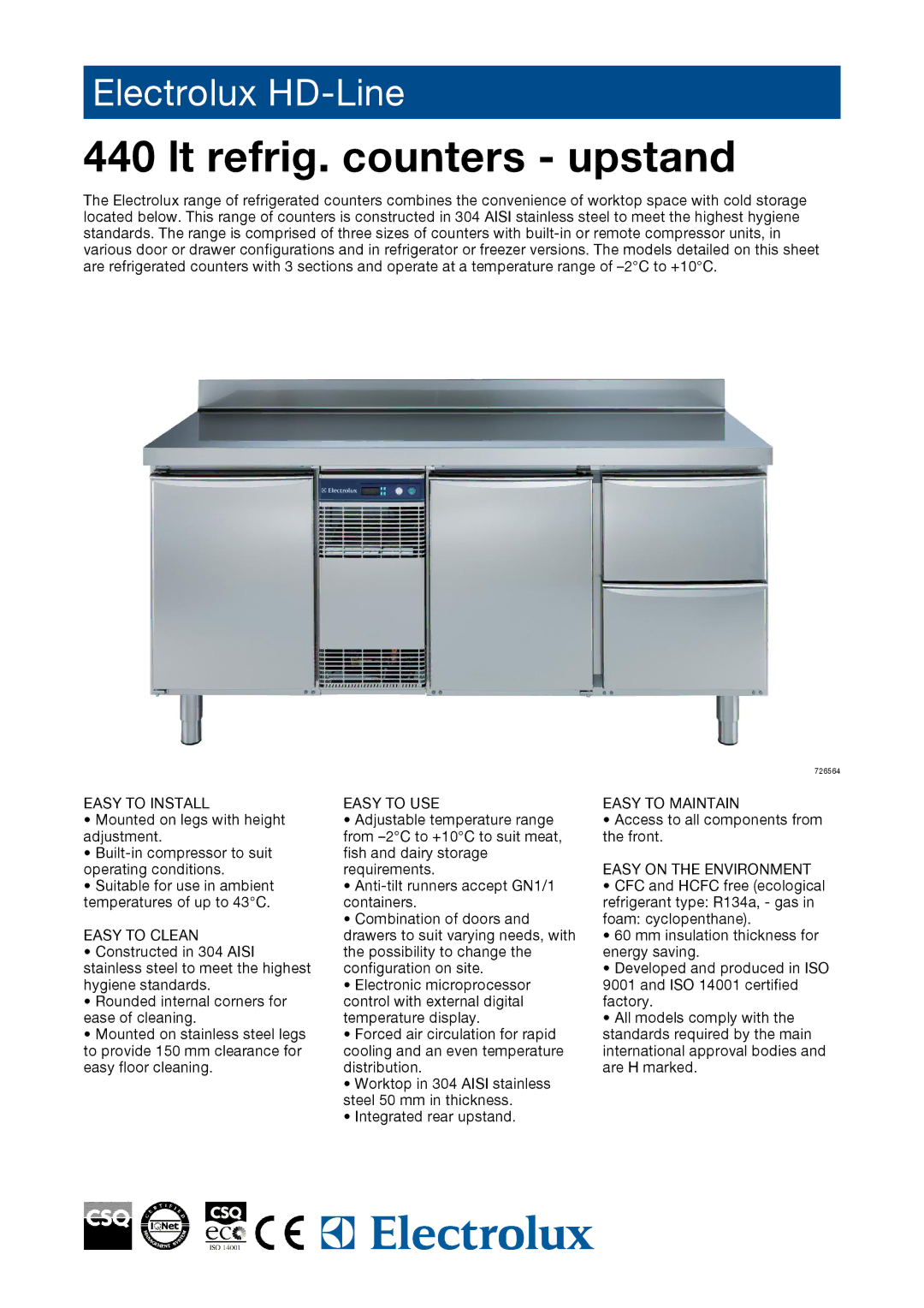 Electrolux 726566, 727087, 726563, 726564, 727081, 726565, 727079, RCDR3M22U, RCDR3M14U manual Lt refrig. counters upstand 