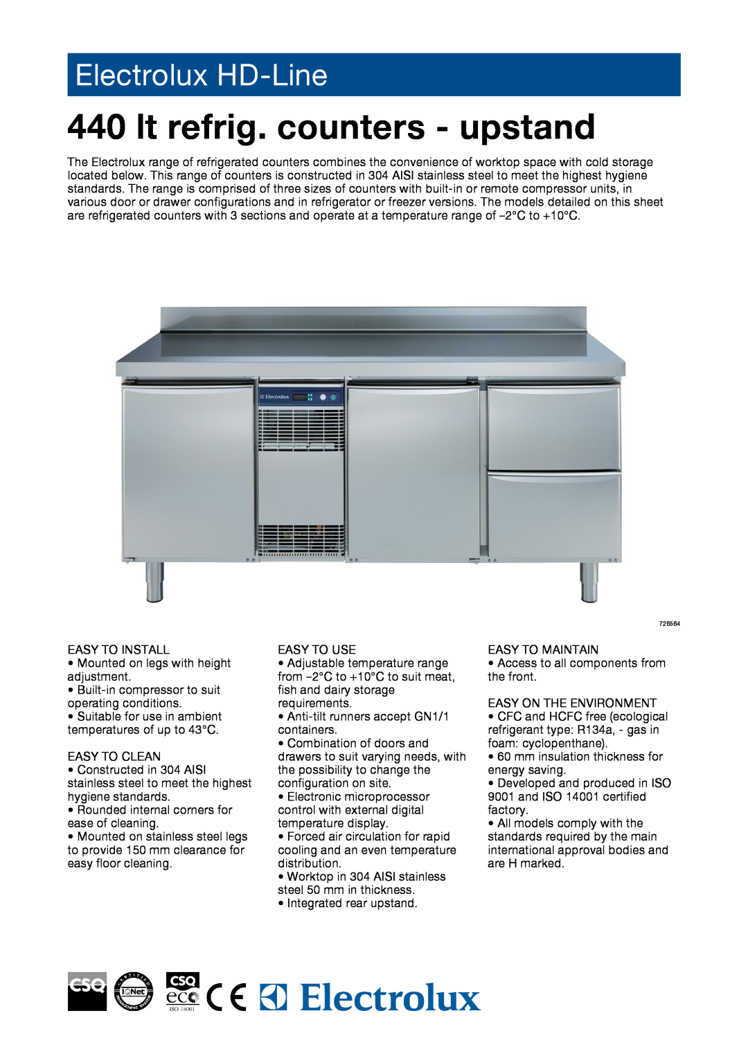 Electrolux 726566, 727087, 726563, 726564, 727081, 726565, 727079 manual lt refrig. counters - upstand, Electrolux HD-Line 