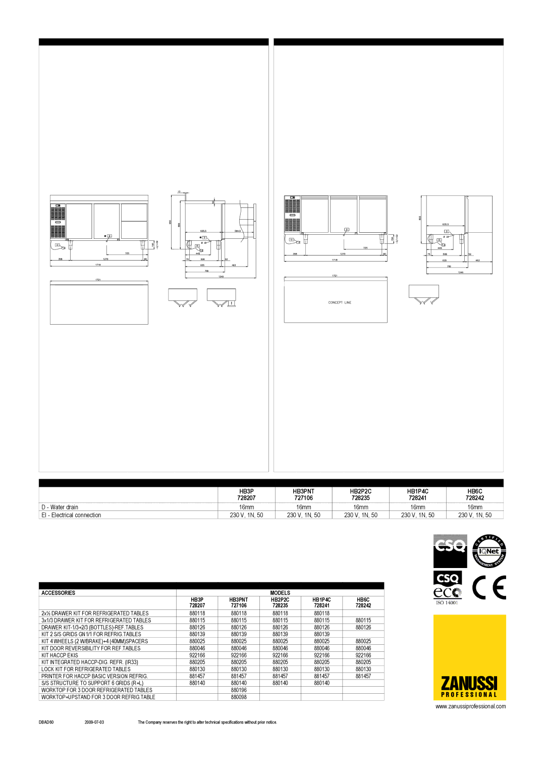 Electrolux 728235, 727106, 728207, 728241, 728242, HB2P2C, HB1P4C, HB6C, HB3PNT dimensions Zanussi 