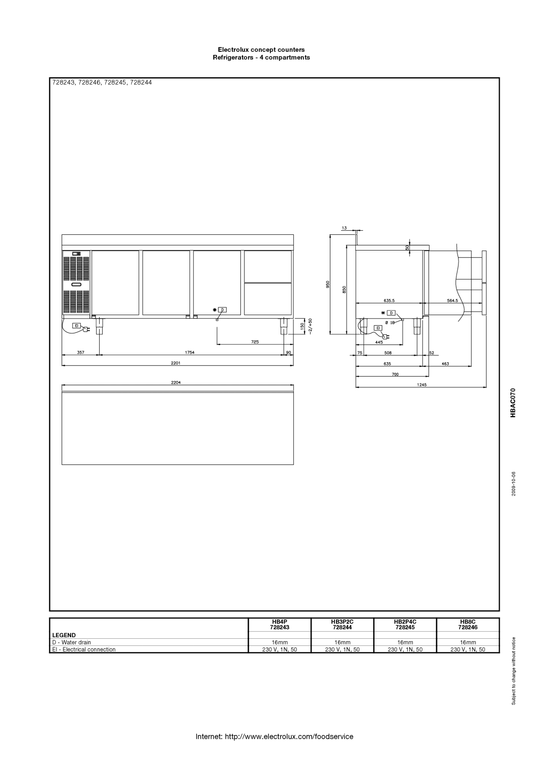 Electrolux 727107, 728244, HB4PNT manual 728243, 728246, 728245, HB4P HB3P2C HB2P4C HB8C 