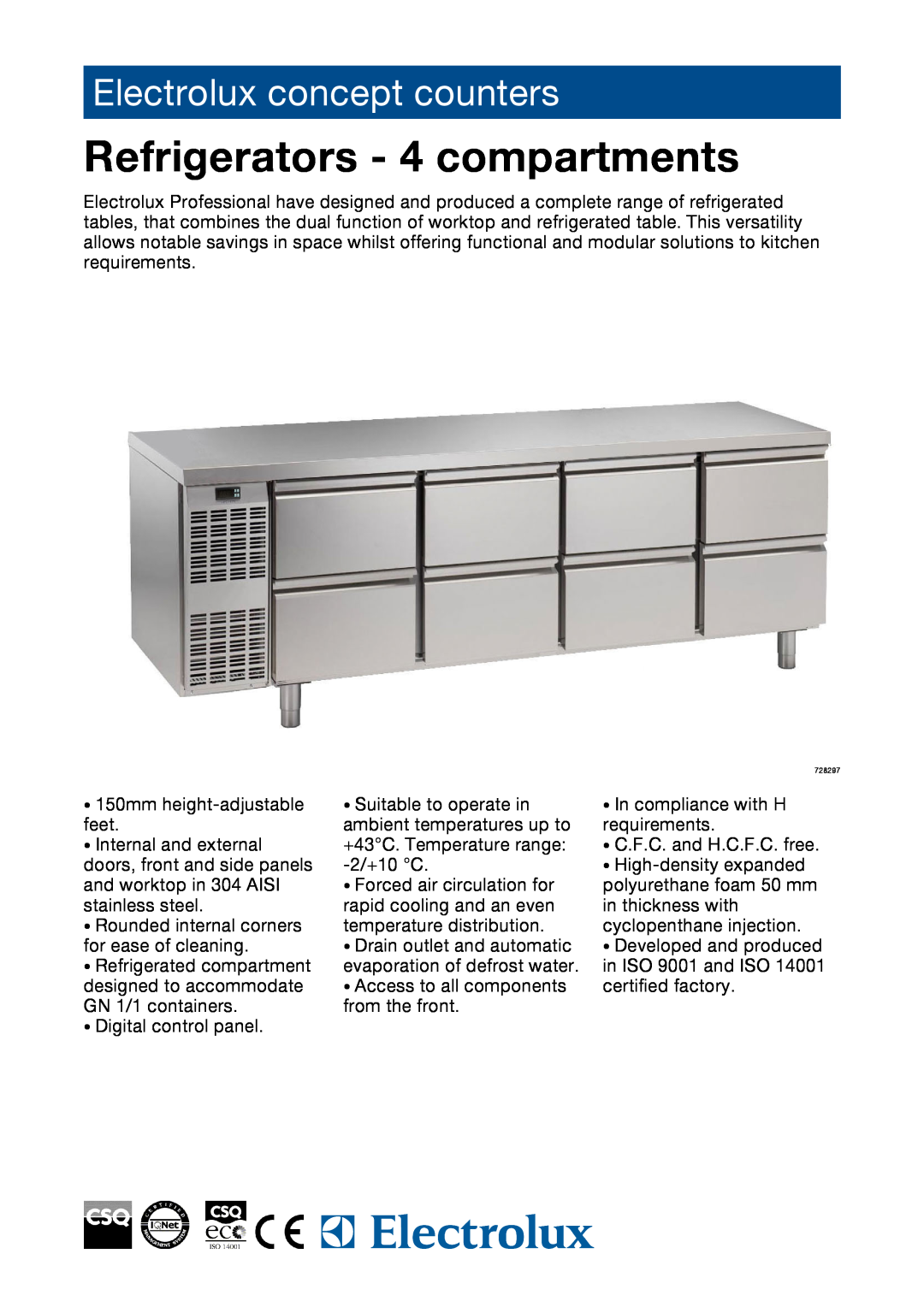 Electrolux 728243, 727107, 728245, 728246, 728244, HB2P4C manual Refrigerators - 4 compartments, Electrolux concept counters 