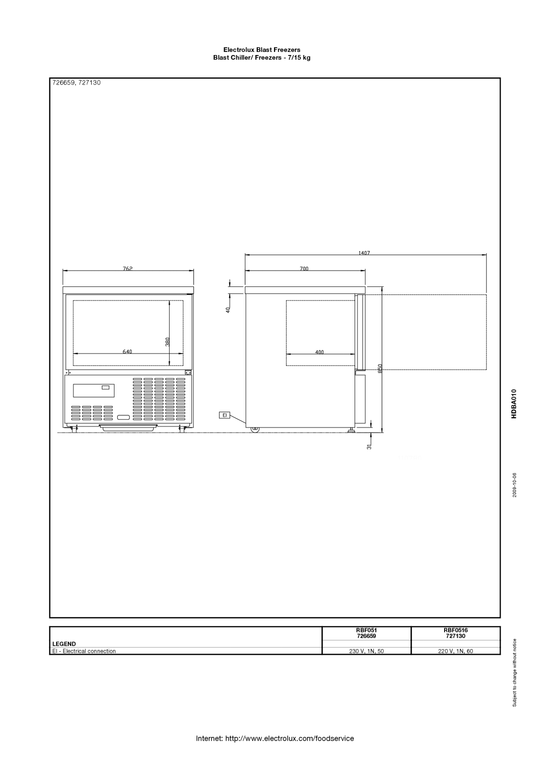 Electrolux 726627, 727131, 726628, 727130, RBF061R, RBF0616, RBF0516 manual 726659 