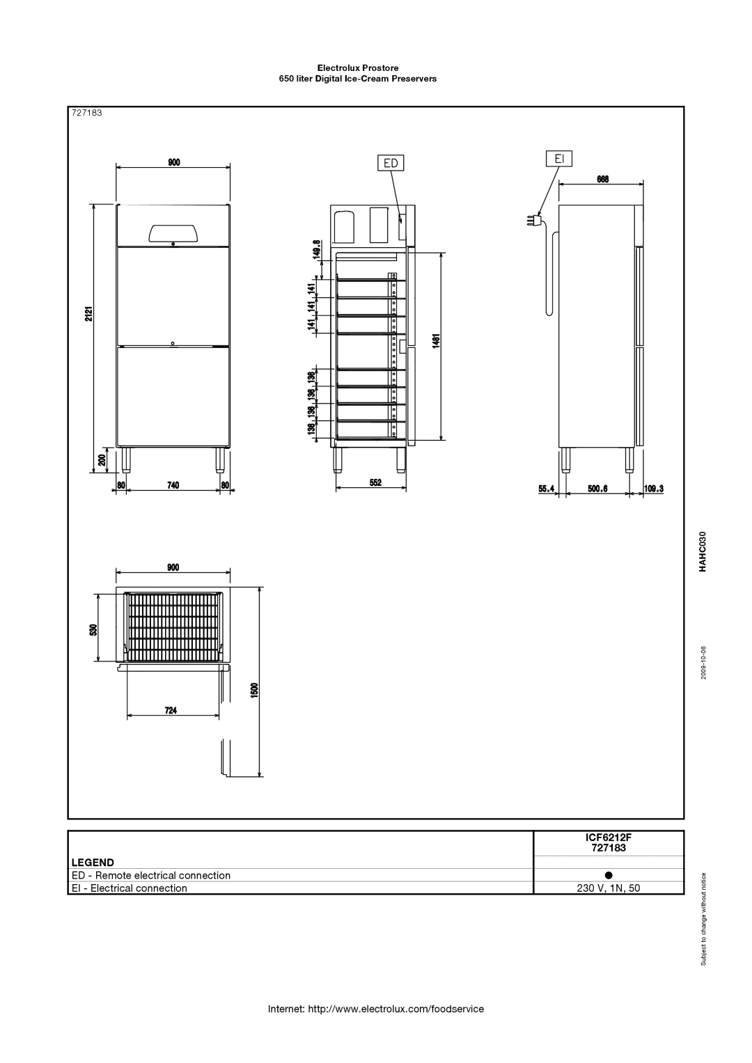 Electrolux ICF61F, 727184 manual ICF6212F 727183 