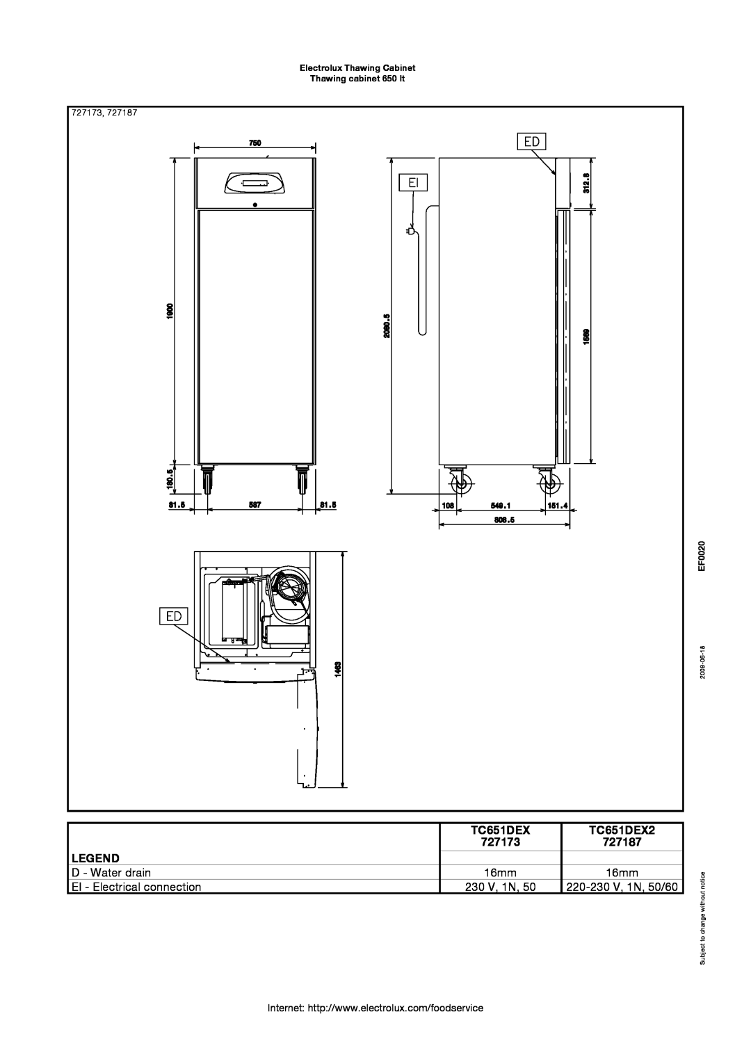 Electrolux TC651DEX2, 727173, 727187, 16mm, Electrolux Thawing Cabinet Thawing cabinet 650 lt, EF0020, 2009-06-18 