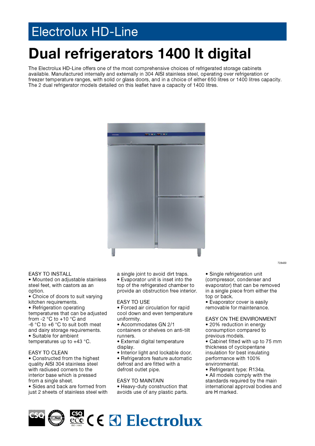 Electrolux 728430, 728428, RH14DD3F, RH14DD2F manual Dual refrigerators 1400 lt digital 