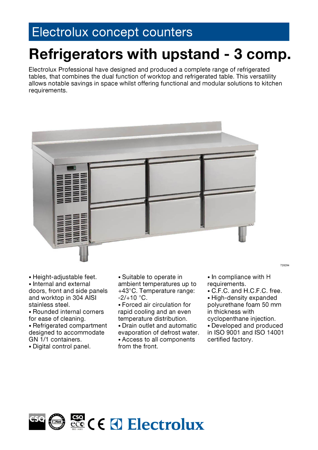 Electrolux 728510, 728542, 728541, 728532, HB1P4CU, HB2P2CU, HBAC090, HB3PU, HB6CU manual Refrigerators with upstand 3 comp 