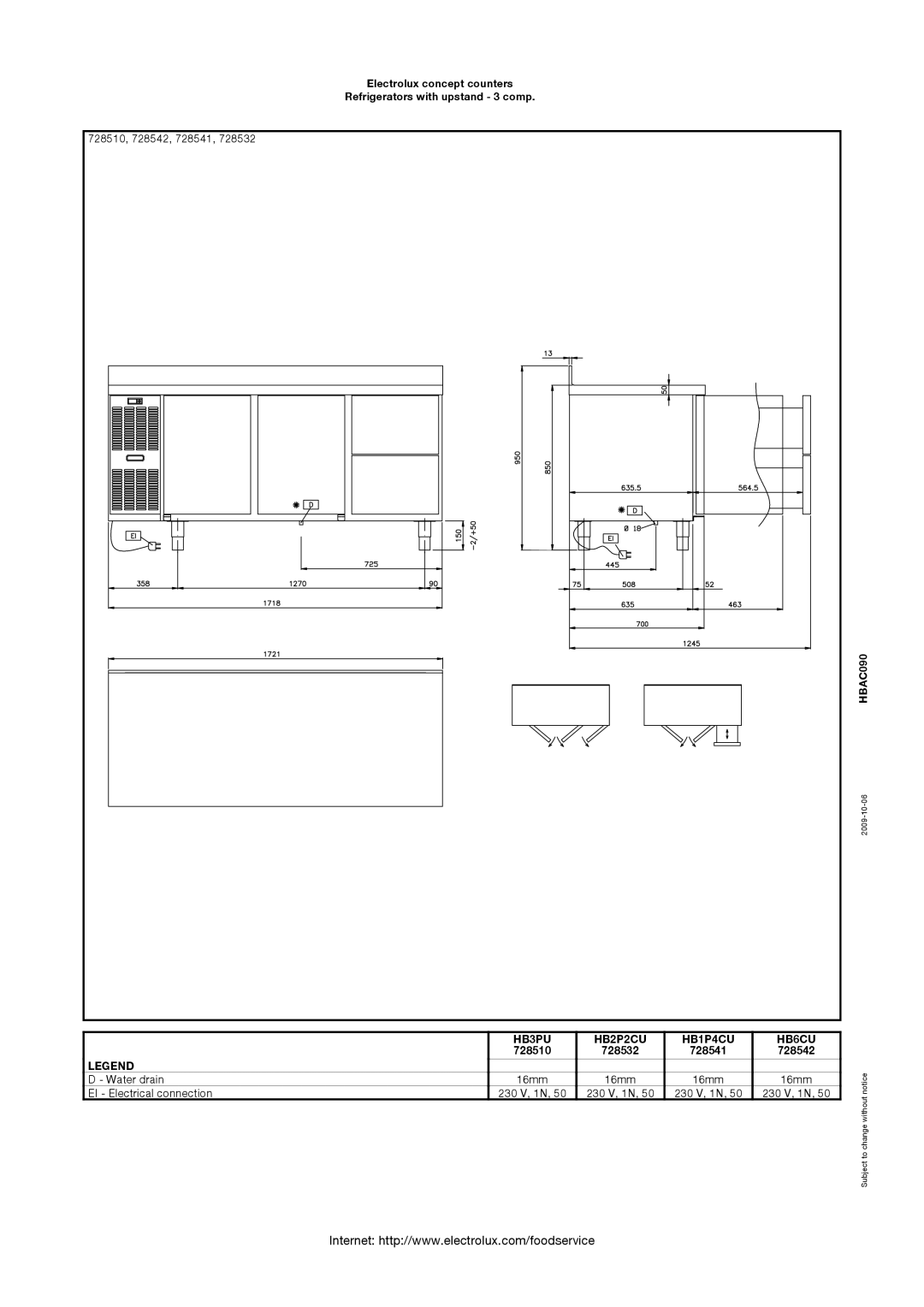 Electrolux 728532, HB1P4CU, HB2P2CU, HBAC090, HB3PU, HB6CU manual 728510, 728542, 728541 